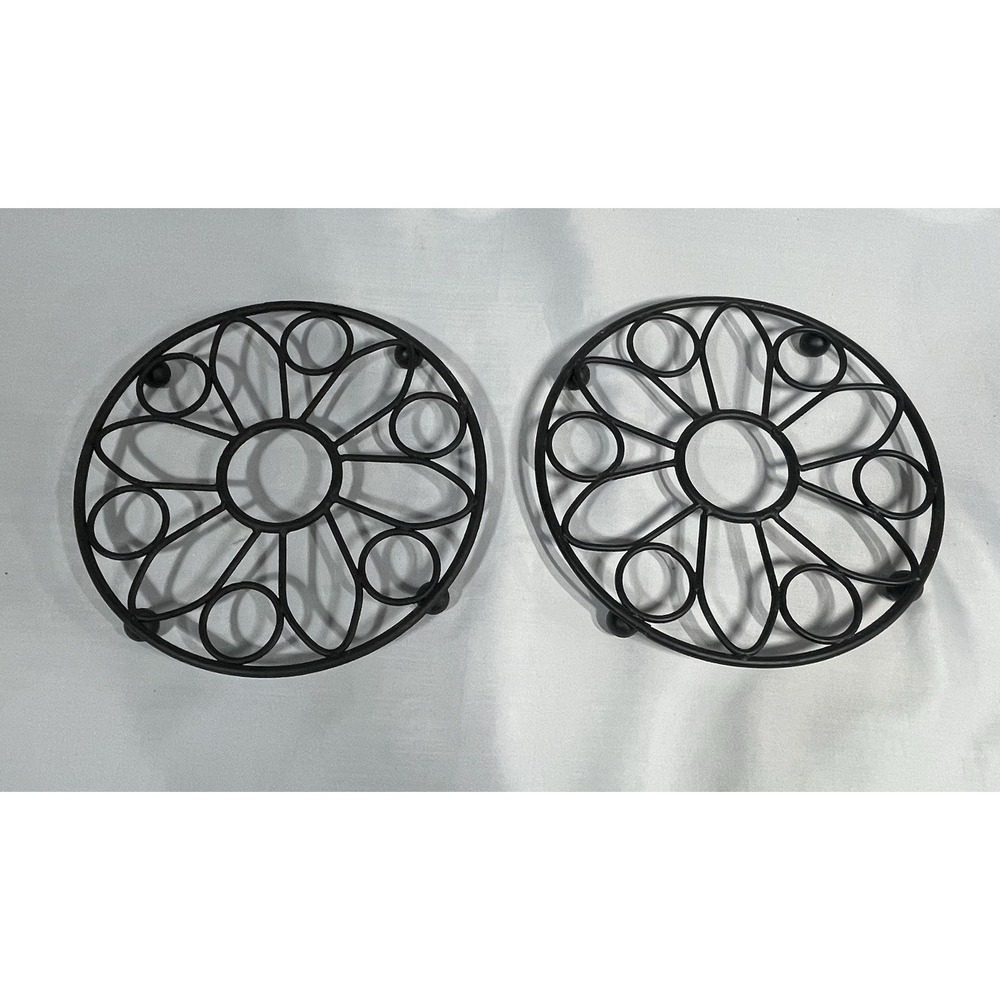 Trivet Scroll Round Black Wrought Iron Style Hot Plate Stand Lot Of 2 -Preowned